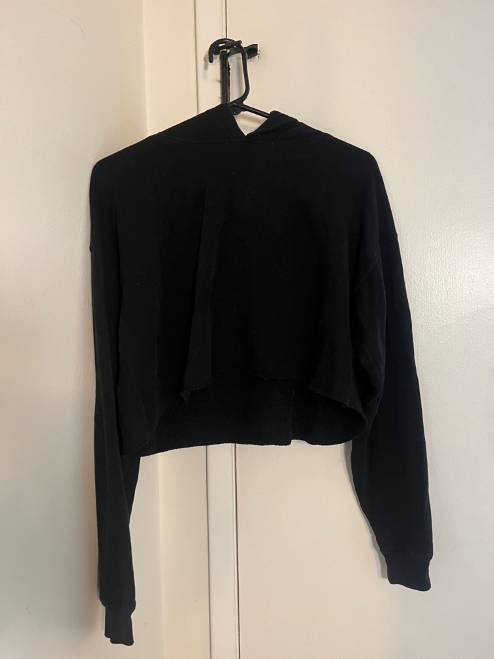 Black Cropped Hoodie Sweatshirt - Women's Lightweight Pullover